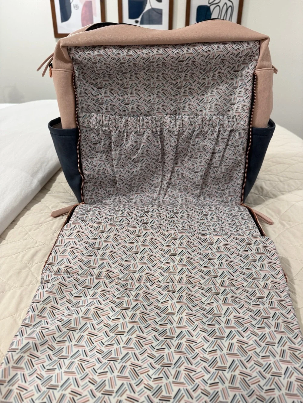Petunia Pickle Bottom Blush Pink and Navy Rucksack Backpack
